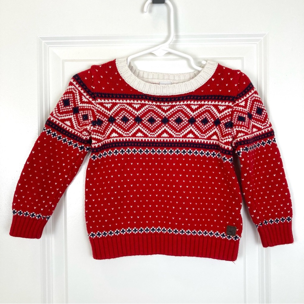 Janie and Jack Holiday Christmas Fair Isle Knit Sweater Red Baby Boy 12M -‎ 18M